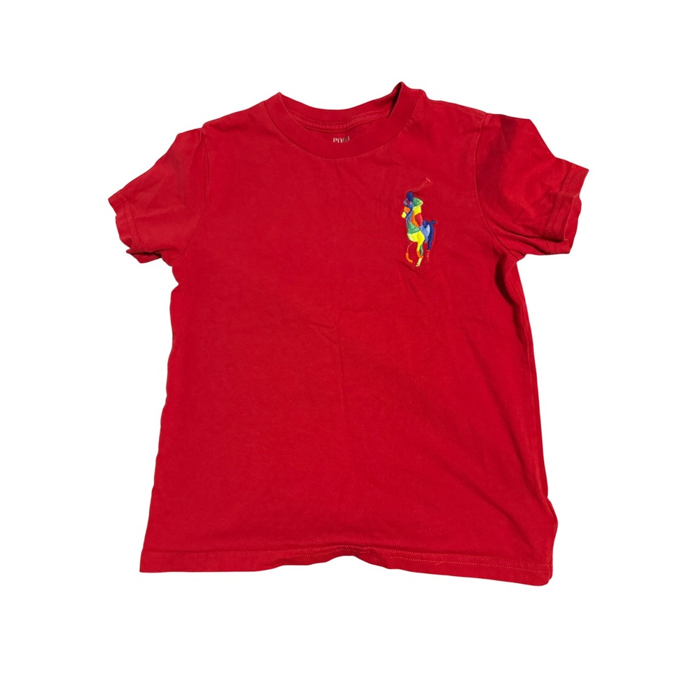 Ralph Lauren Size 6 Kid Tie-Dye Big Pony Cotton Jersey T-Shirt Red Short Sleeve